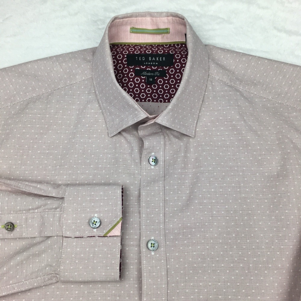 Ted Baker Dress Shirt Men's Small 15 Modern Fit Burgundy Dot Flip Cuff